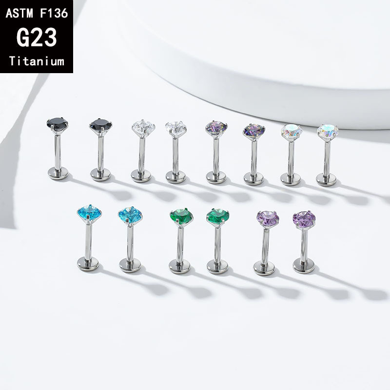 G23 Titanium Four Claw 5A White Stone Lip Nail, Replacement Head, Ear Bone Nail, External Thread Piercing Jewelry - Image 3