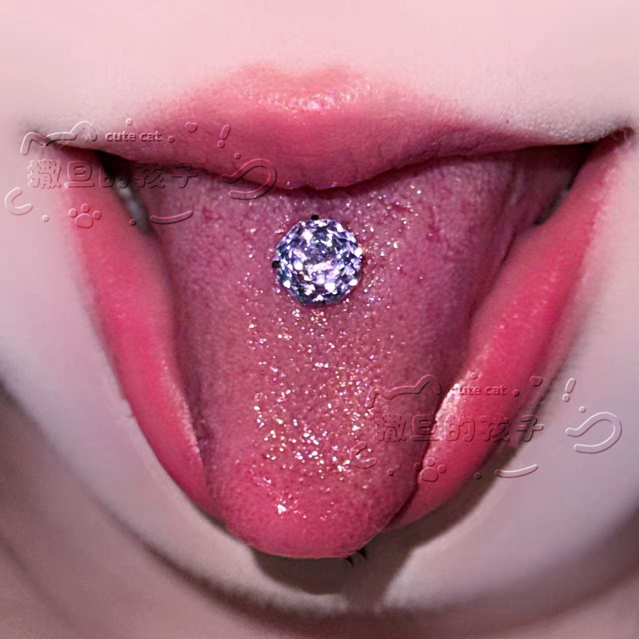 Satan's Child Blue Vine Under the Moon F136 Titanium Alloy Drinking Tongue Piercing, Rose Cut Sparkling Tongue Ring - Image 4