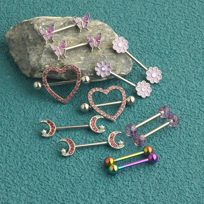 12-Piece Stainless Steel Dripping Chrysanthemum Nipple Ring Set with Zircon Nipple Nail - Body Piercing Jewelry - Image 5