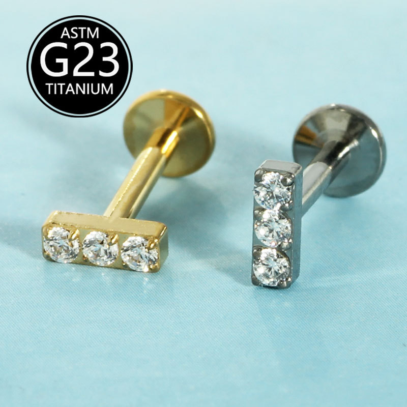 F136 Titanium Internal Thread Lip Labret Stud Straight-Shaped CZ Zircon Ear Cartilage Piercing Jewelry - Image 3