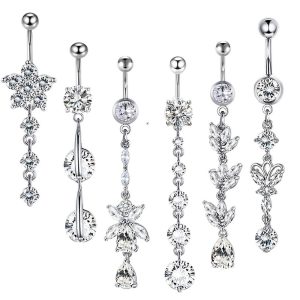 Amazon Popular 6-Piece Belly Button Ring Set Stainless Steel Star Dangle Body Piercing Jewelry
