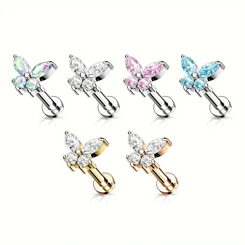 F136 Titanium Zircon G23 Titanium Alloy Butterfly Ear Stud Lip Piercing Jewelry Wholesale - Image 4