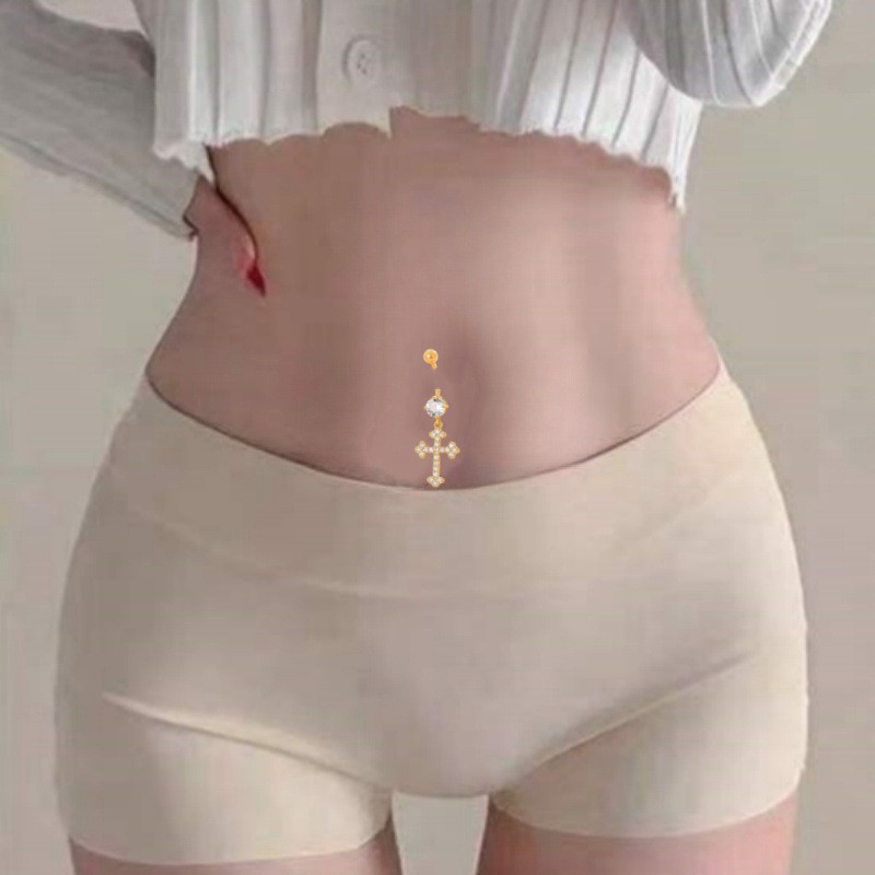 Gold Cross Pendant Navel Ring 16G Belly Button Piercing Jewelry Fashion Stone Inlaid - Image 4