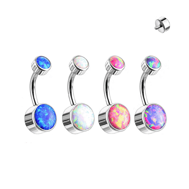 G23 Titanium Opal Belly Button Ring Curved Navel Jewelry Internally Threaded - Image 5