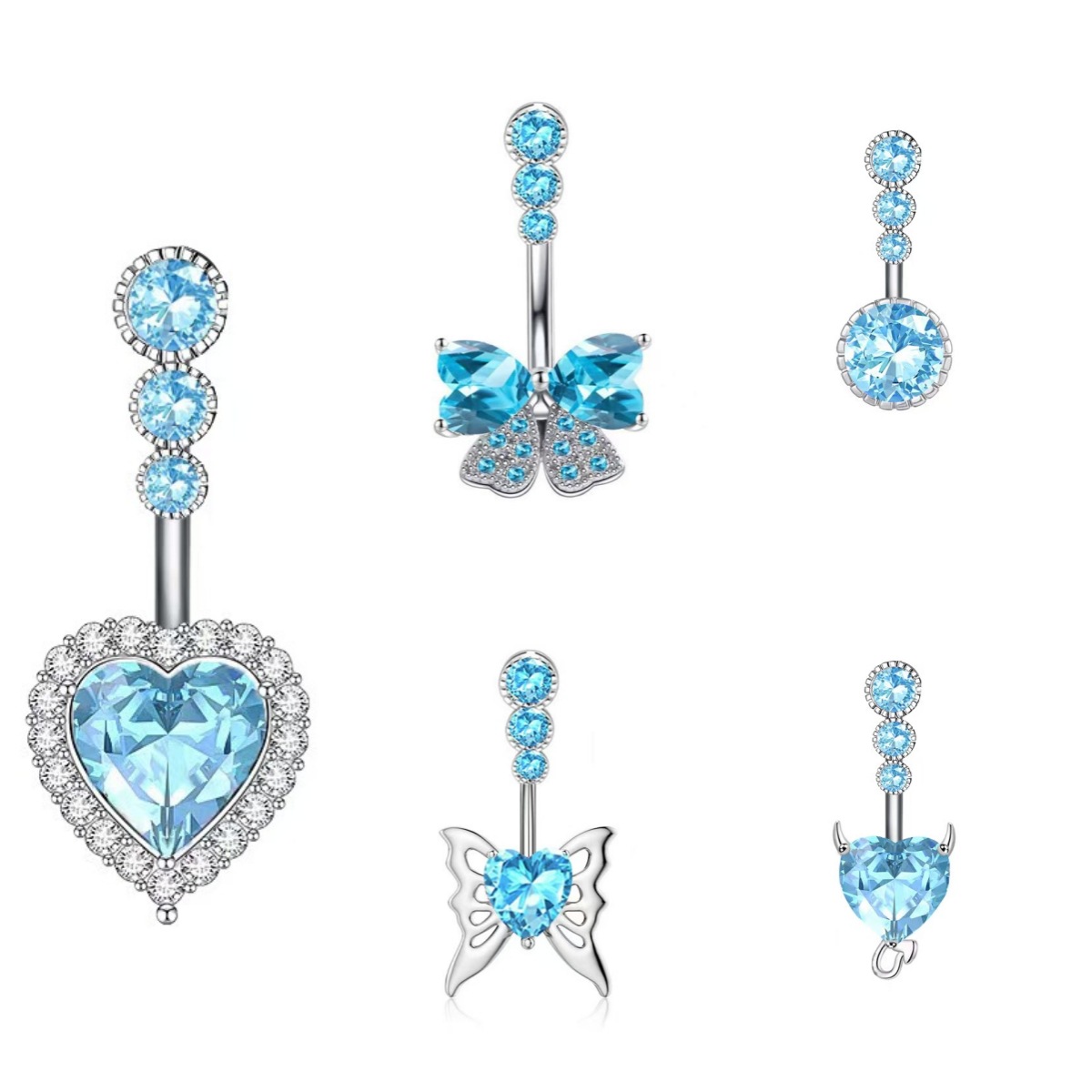 Butterfly Zircon Heart Pendant Navel Ring Stainless Steel Belly Button Piercing Jewelry for Women - Image 2
