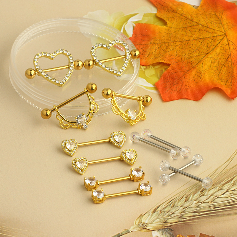 Amazon Hot Sale Stainless Steel Inlaid Zircon Breast Ring Straight Rod Love Tongue Nail Body Piercing Jewelry 12-Piece Set - Image 3