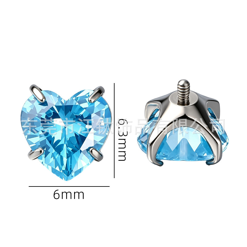 Heart-Shaped Internally Threaded Zircon Ear Bone Stud - G23 Titanium Alloy Body Piercing Jewelry - Image 2