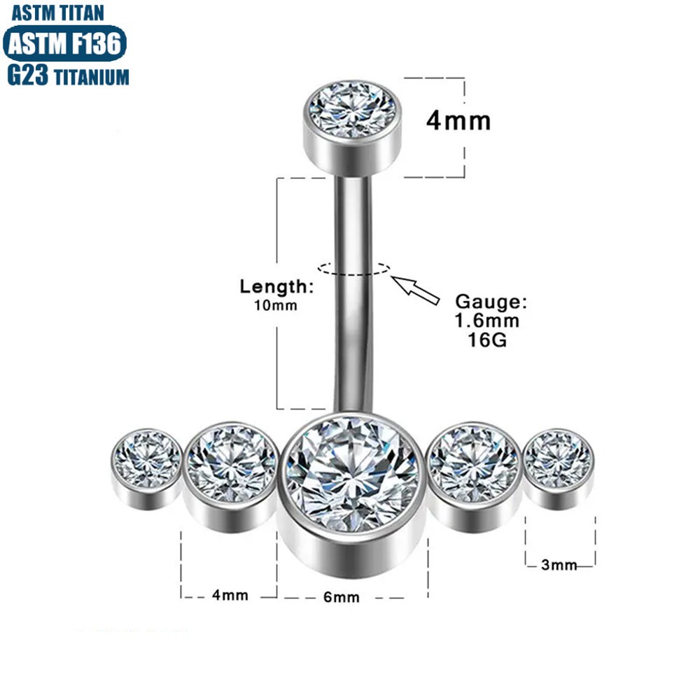 F136 Implant Grade Titanium Alloy Belly Nail Ring Abdominal Piercing Belly Nail Diamond Thread Inner Teeth Body Puncture Jewelry Silver 1.6*10mm - Image 2