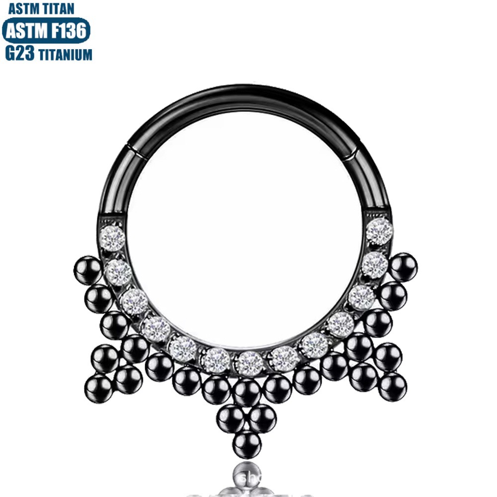Titanium Alloy Nose Ring F136 Implant-Grade Hinged Piercing Earring Septum Ring Seamless with Zircon Embellishments - Image 4