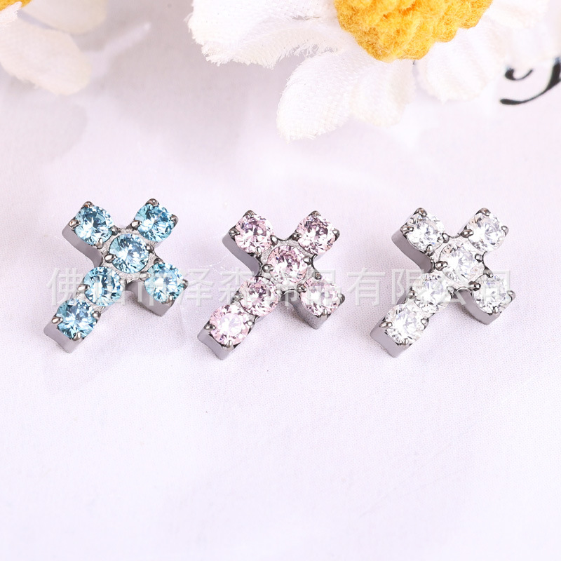 Zesen F136 Titanium Alloy Cross Earrings - G23 Titanium Lip Studs Ear Bone Studs Piercing Jewelry - Image 2