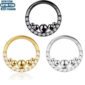 F136 Titanium Nose Ring Zircon Weld Beads Nasal Septum Ring Seamless Hoop Earrings for Women