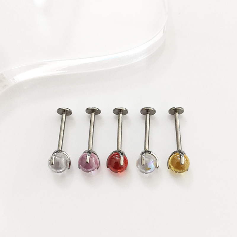 F136 Titanium Lip Nail 4mm Zircon Ball Labret Stud Earring G23 Titanium Alloy Body Piercing Jewelry - Image 3