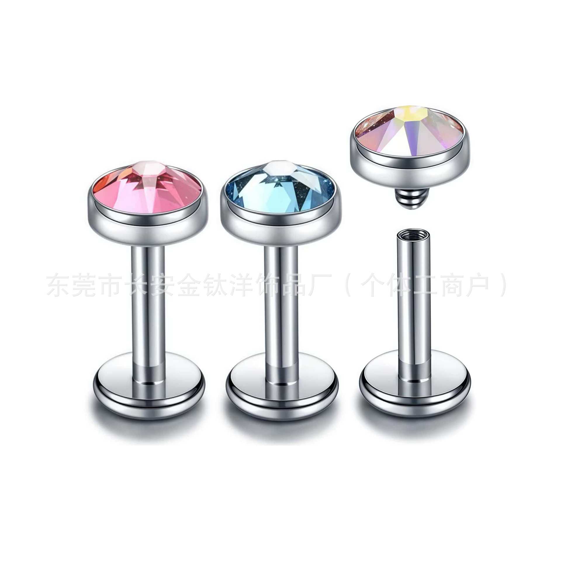 Labret Stud Lip Piercing Jewelry Set with CZ Gem - F136 Titanium Alloy Ear Bone Nail (Blue) - Image 3