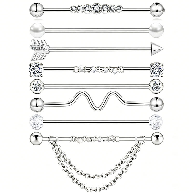 Amazon's Best Selling 8-Piece Stainless Steel Industrial Ear Studs Arrow Chain Piercing Jewelry Set - Image 5