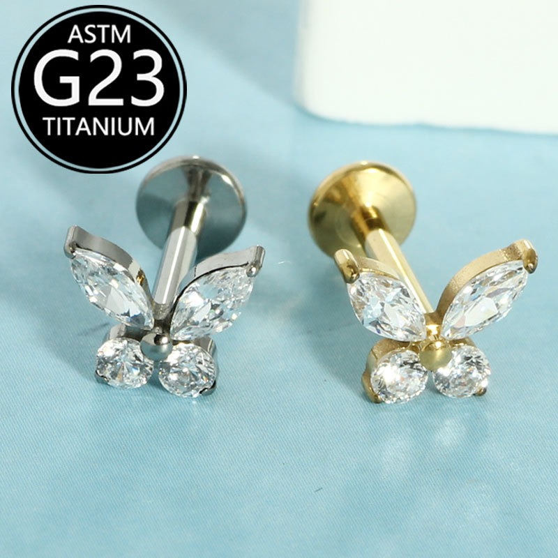 G23 Titanium Butterfly Earrings with Zircon Studs, 6-10mm Lip Piercing Studs, Light Luxury High-End - Image 5