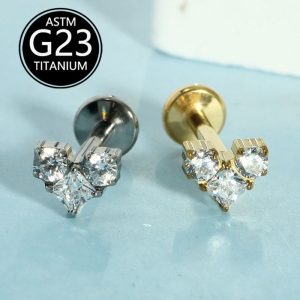 G23 Titanium Inlaid Zircon Heart Shaped Lip Labret Stud Ear Cartilage Bone Nail Tongue Barbell Body Piercing Jewelry