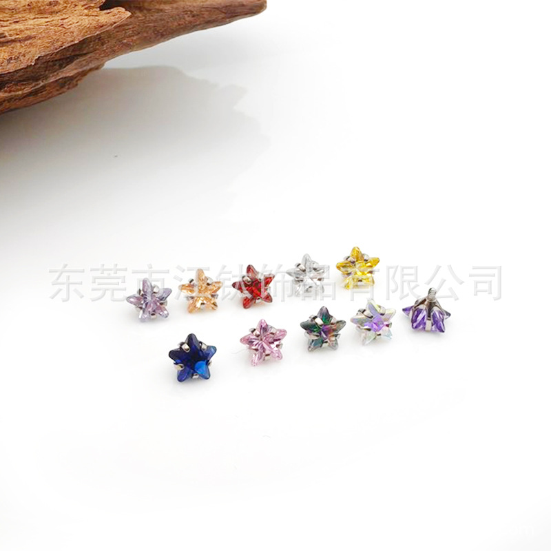 Titanium Five-Pointed Star CZ Earrings Star Claw Zirconium G23 Titanium Alloy Ear Bone Piercing Nail - Image 4