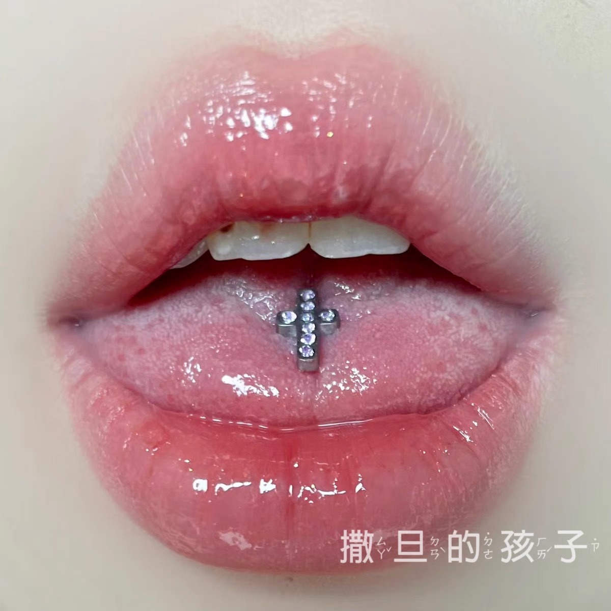 Titanium Steel Cross Tongue Barbell External Thread Hot Girl Tongue Ring Piercing Jewelry Light Purple Crystal - Image 4