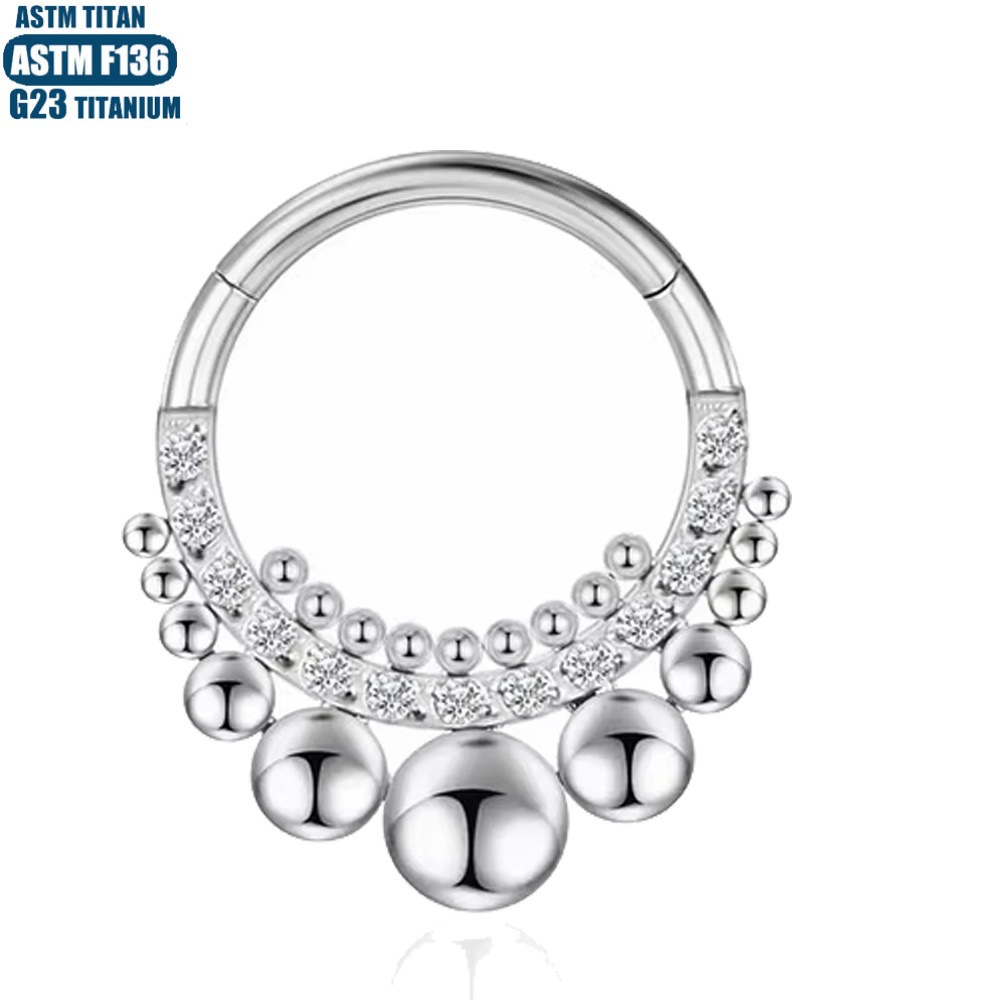 F136 Titanium Alloy Zircon Seamless Hinge Nose Ring Cartilage Ear Bone Ring Conch Piercing - Image 3