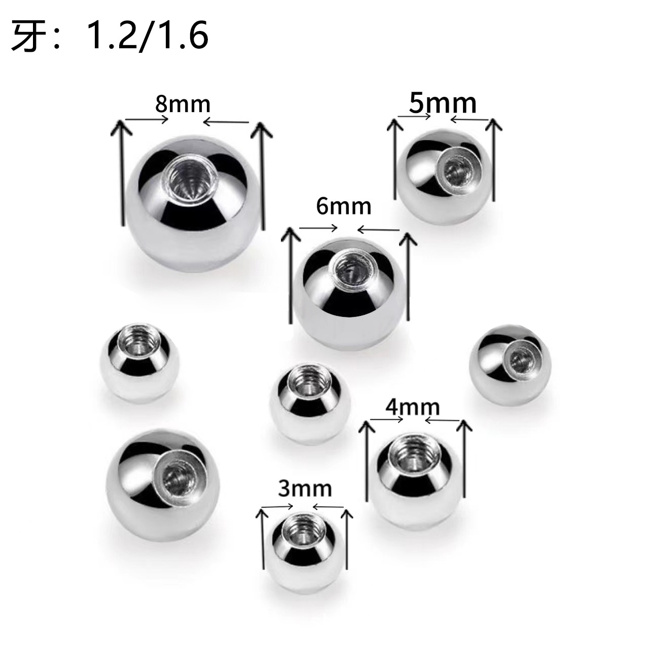 Zesen Stainless Steel Round Ball Tongue Nail Lip Nail Replacement Ball Piercing Jewelry Wholesale - Image 5