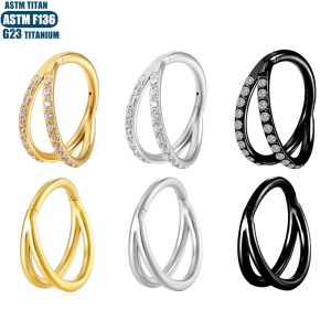 F136 Titanium Alloy Nose Ring Double Layer Septum Clicker Zircon Earring - Black, 1.2mm x 12mm