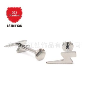 G23 Titanium External Thread Labret Stud Lip Piercing Jewelry Lightning Design