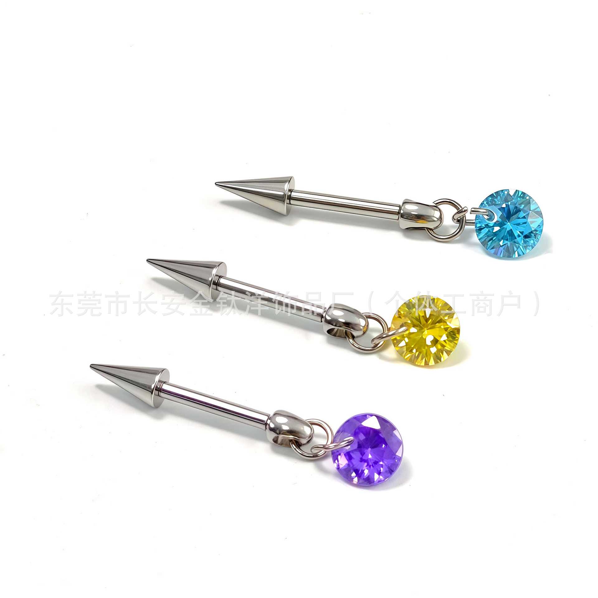 F136 Titanium Internal Thread Pointed Cone Round Pendant Ear Cartilage Stud Earring - Image 4