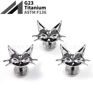 F136 Titanium Smooth Surface Long Cat Ear Stud Nose Stud Lip Stud G23 Titanium Alloy Body Piercing Jewelry Ear Bone Stud