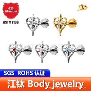 Heart-Shaped CZ Lip Labret Stud Ear Bone Stud G23 Titanium Alloy Body Piercing Jewelry