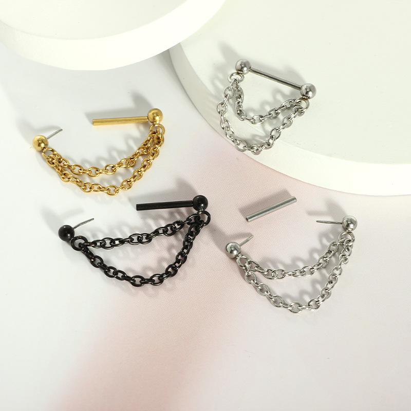 European American Punk Style 16g Nose Ring Stainless Steel Piercing Chain Barbell Pendant Jewelry - Image 3