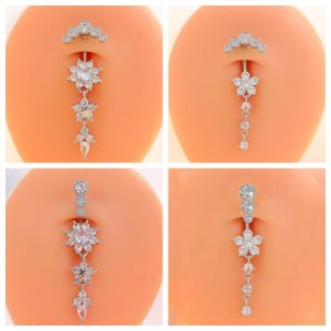 CZ Flower Belly Button Ring 316L Surgical Steel Dangle Belly Ring for Women Body Piercing Jewelry