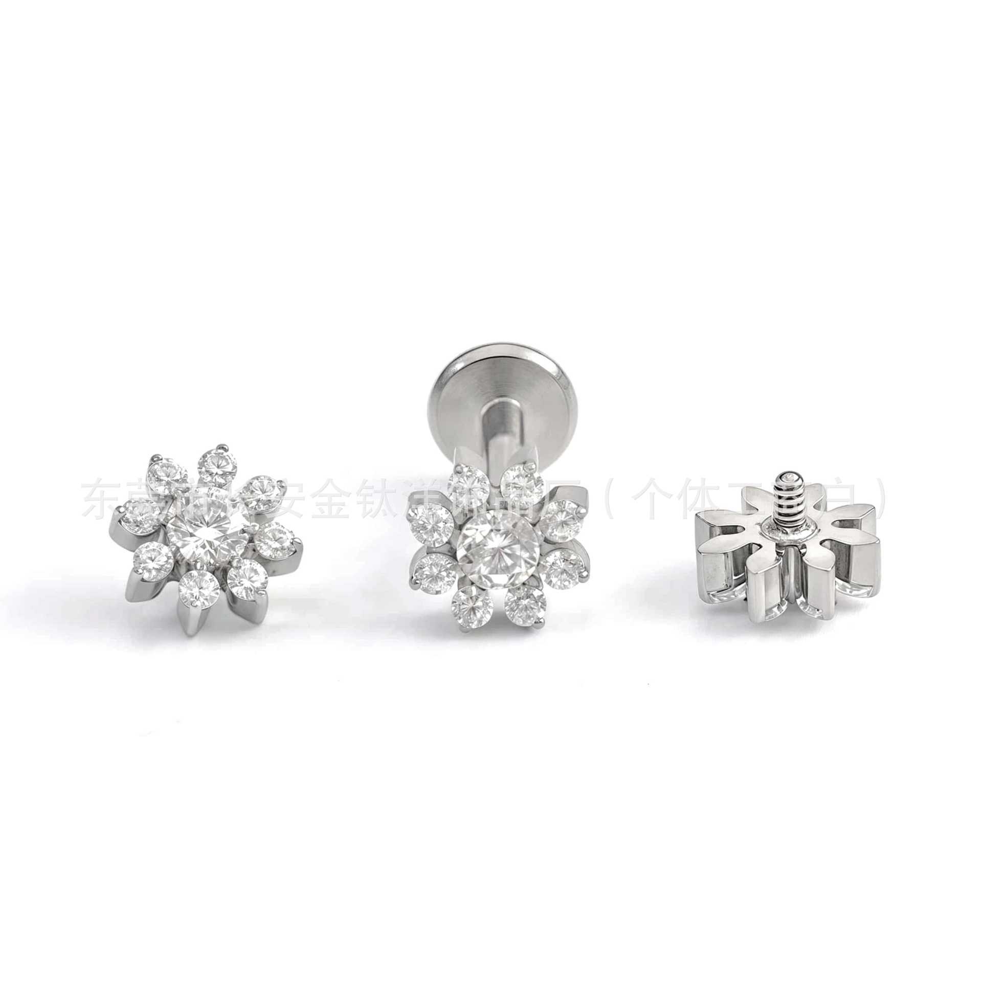 F136 Titanium Full Diamond Snowflake Zircon Lip Nail Nose Nail Ear Nail Ear Bone Nail G23 Titanium Alloy Body Piercing Jewelry - Image 2