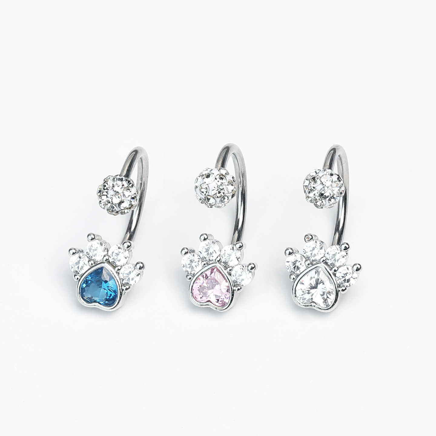 3-Color Sparkling Rhinestone Cat Claw Lip Ring C-Shaped Lip Hoop Labret Stud Body Piercing Jewelry Wholesale - Image 4