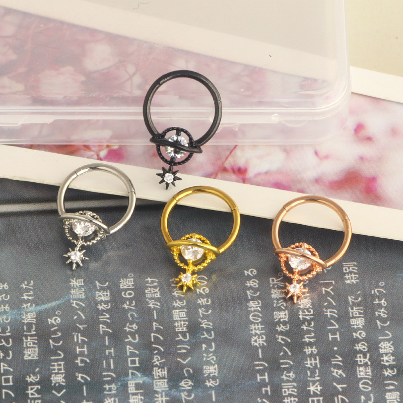 Star Ball Septum Ring Nose Clip Nose Nail Ear Bone Nail Nose Jewelry Septum Piercing - Rose Gold Stainless Steel - Image 4