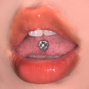 4-Color Flash Love Zircon Tongue Barbell, 316L Surgical Steel External Thread Tongue Piercing Jewelry, Wholesale