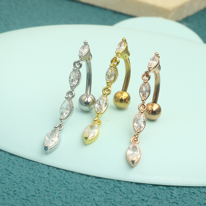 Stainless Steel Heart Navel Ring - Rose Gold Belly Button Piercing Jewelry Inverted CZ - Image 5