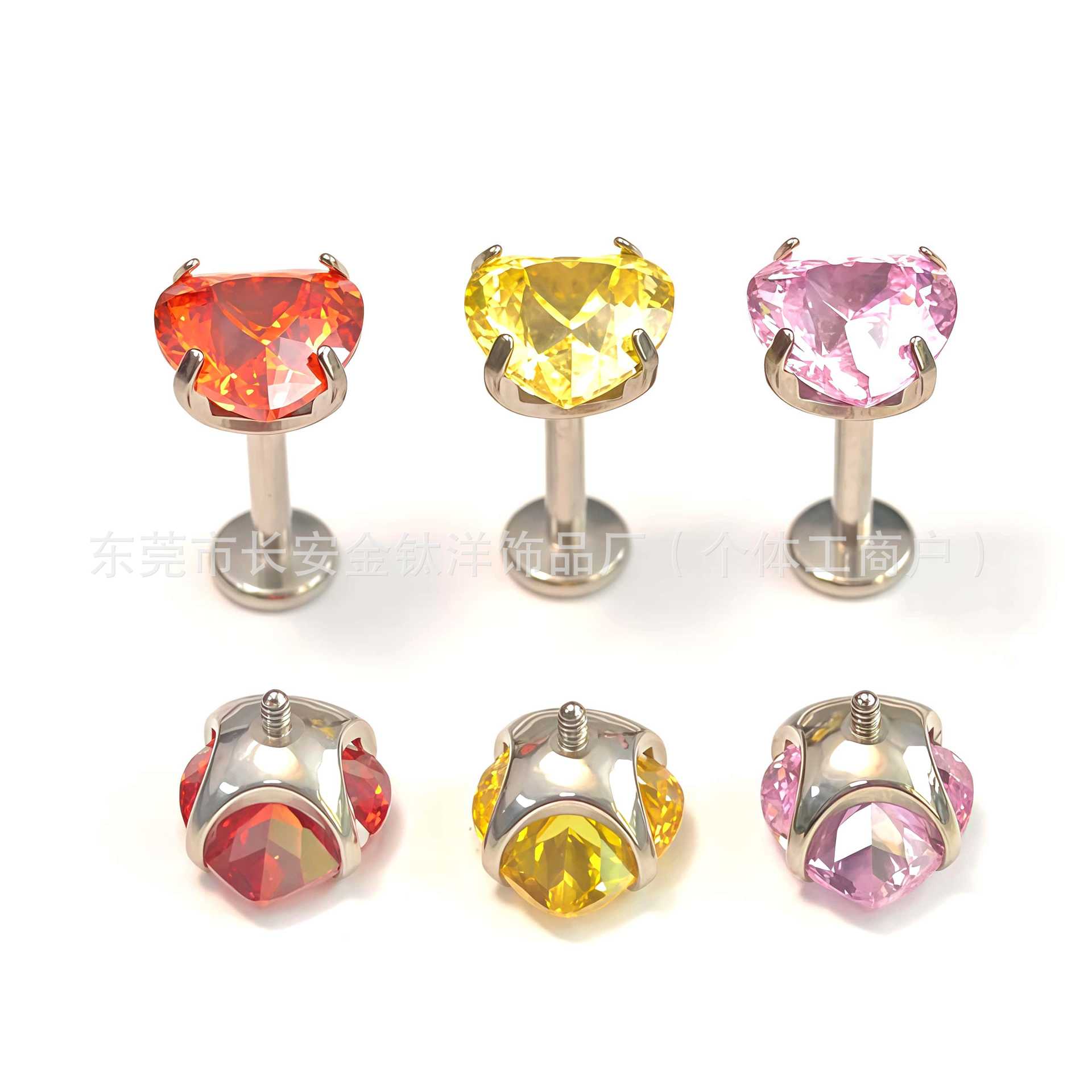 F136 Titanium Round Bottom Heart-Shaped Bird's Nest Cut Zircon Stud Earrings Lip Studs G23 Titanium Alloy Body Piercing Jewelry - Image 3