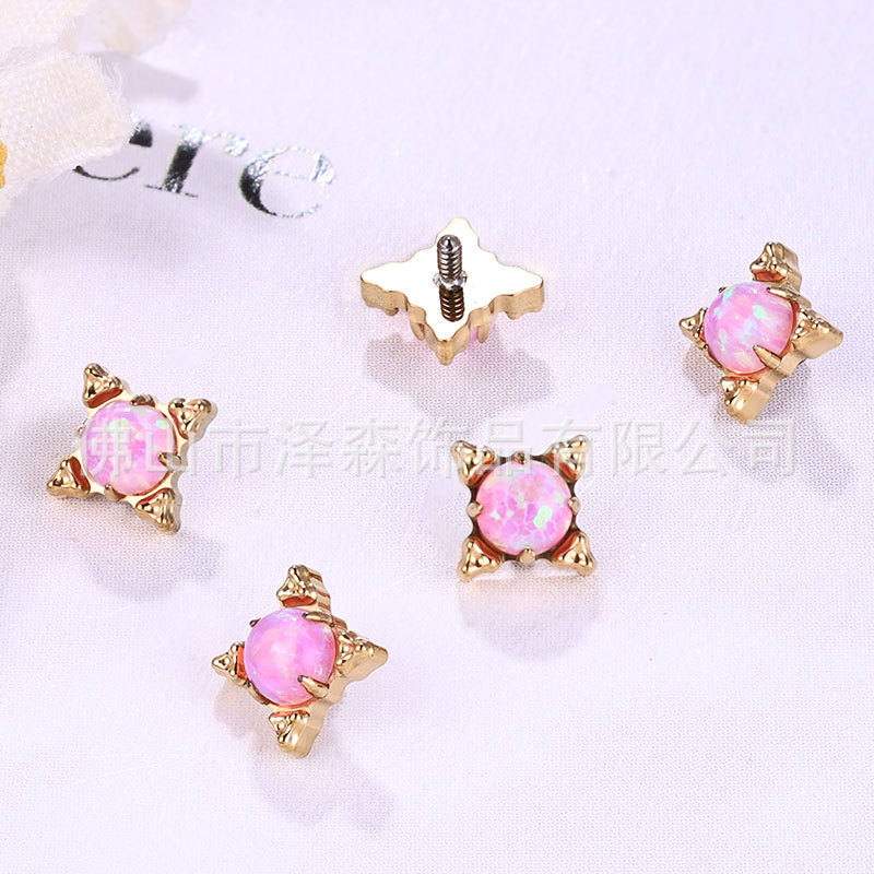 F136 Titanium Alloy Opal Square Earring Stud - Cartilage, Nose, Lip, Ear Piercing Jewelry - Image 3