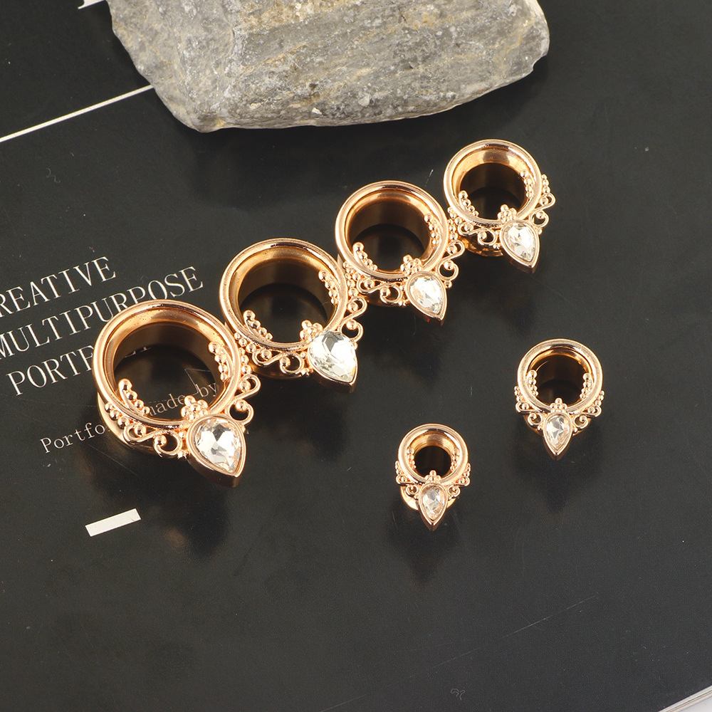 Stainless Steel Auricle Horn Ear Expander - 16mm Rose Gold Retro Crown Shape Drop Resin-Free Body Jewelry - Image 3