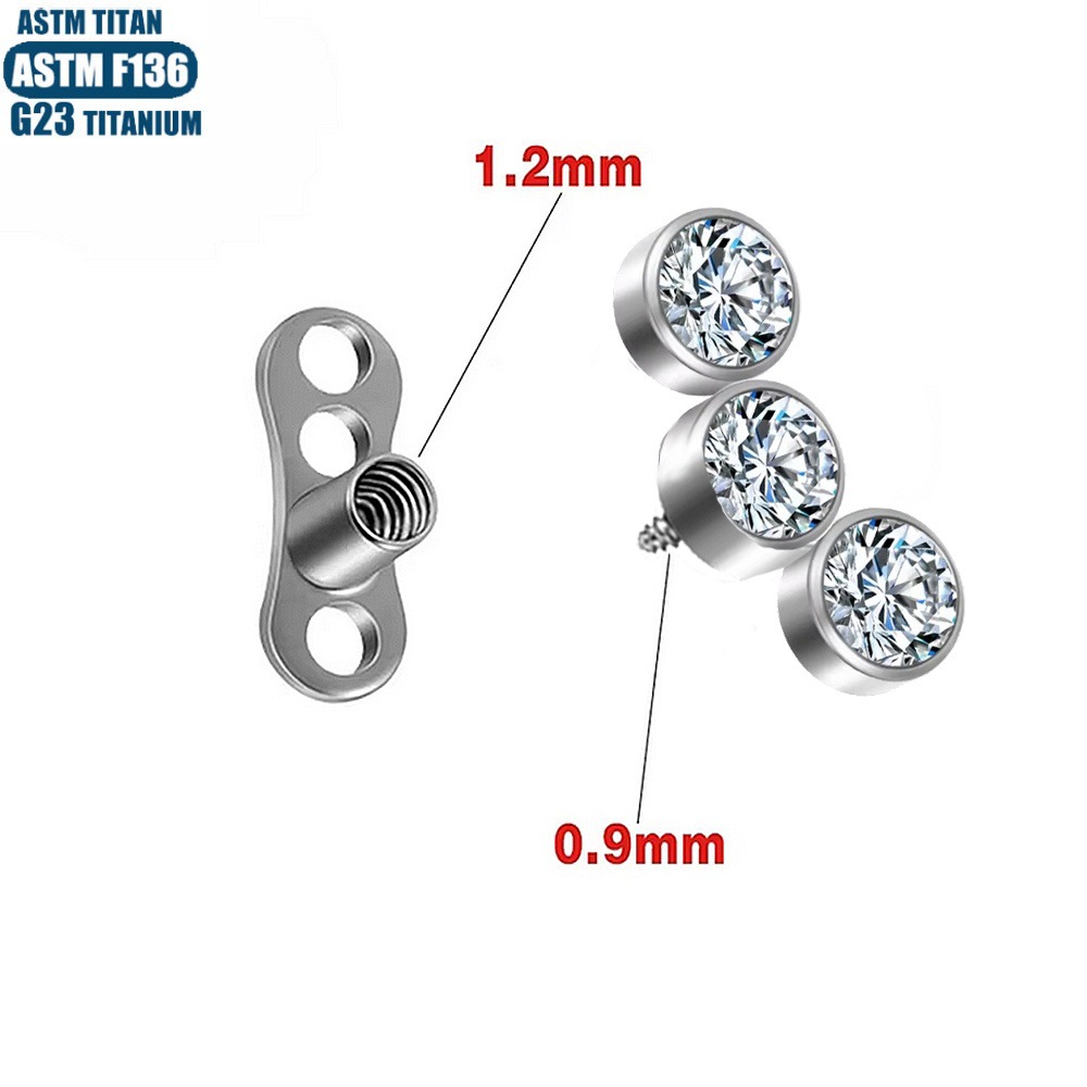 G23 Titanium Zircon Dermal Anchor Internally Threaded Body Piercing Jewelry Skin Nail with Base - Image 2