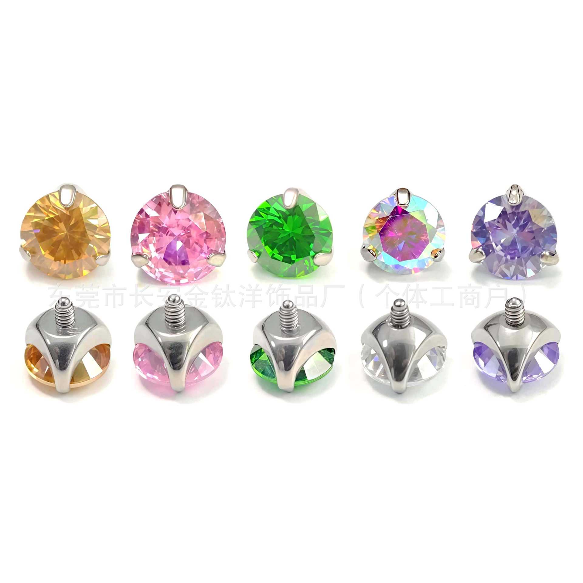 F136 Titanium Three-Prong Zirconia Tongue Stud, Ear Stud, Lip Stud - G23 Titanium Alloy Body Piercing Jewelry for Cartilage Ear Stud - Image 3