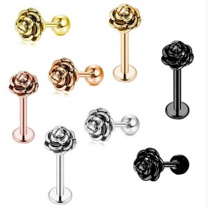 Gem Flower Ball Screw Ear Studs - European American Style Stainless Steel Cartilage Earring