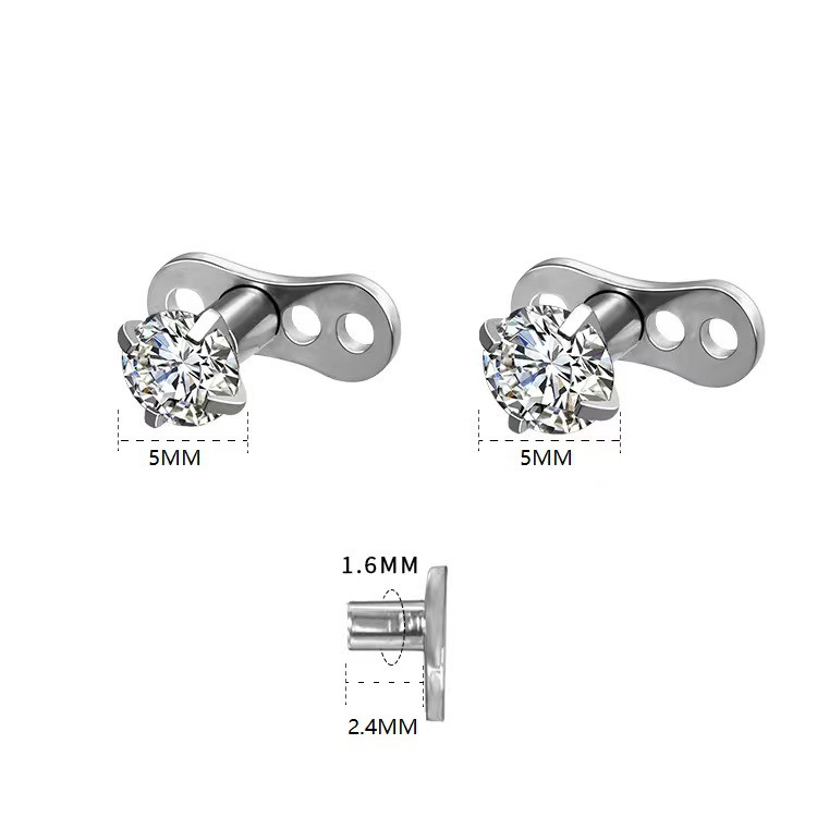G23 Titanium Alloy 3A Round Zircon Three-Prong Embedded Bone Stud Ear Piercing Jewelry - Image 4
