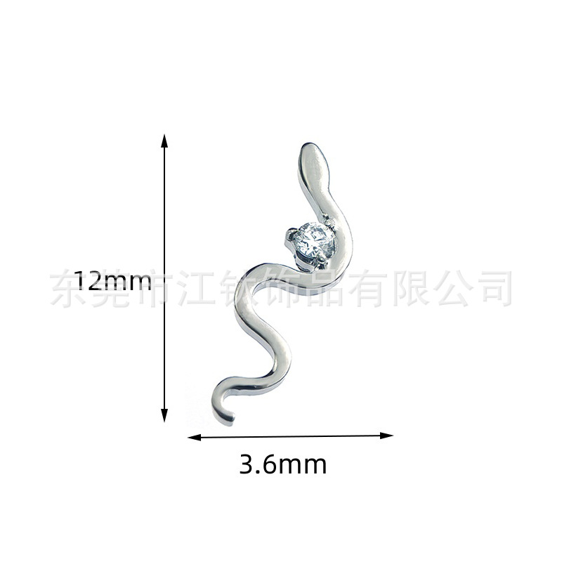 Gold Snake-Shaped Ear Bone Nail with CZ Stone G23 Titanium Alloy Body Piercing Earring - Image 5