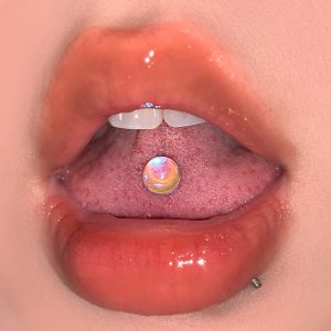 Polarized Moonstone Oval Titanium Steel External Thread Tongue Ring Barbell - European American Sexy Style Body Piercing Jewelry