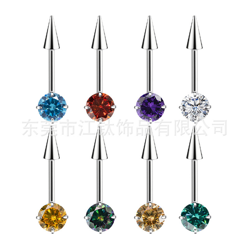 JT851 G23 Titanium Six Prong Gem Pointed Cone Internal Thread Ear Cartilage Stud - Emerald Green & Titanium Color - Image 5
