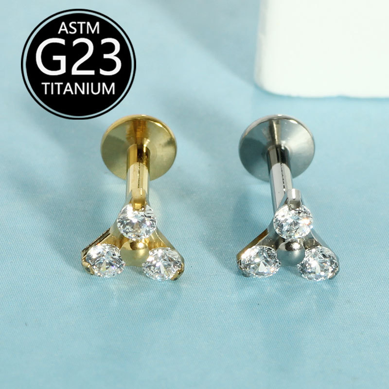 G23 Titanium Flower Internally Threaded Flat Back Lip Stud Ear Cartilage Piercing Jewelry - Image 2