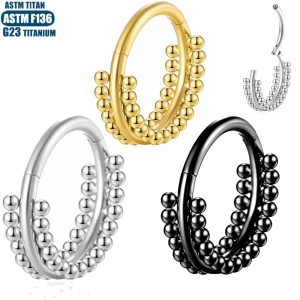 G23 Titanium Nose Ring Double Layer Solder Ball Septum Ring Seamless Ring Hinge Earrings