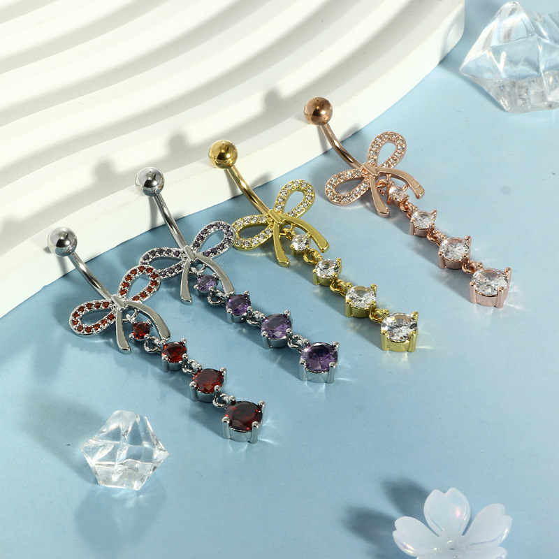 Bow Knot Navel Ring Rose Gold Zircon Belly Button Ring 316L Surgical Steel Body Piercing Jewelry for Women Men - Image 4