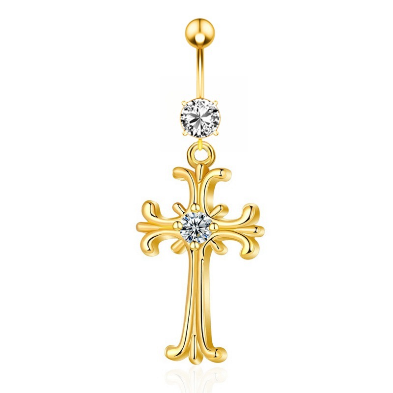 Gold Copper Inlaid Zircon Belly Button Ring - Ethnic Style Body Jewelry - Image 2